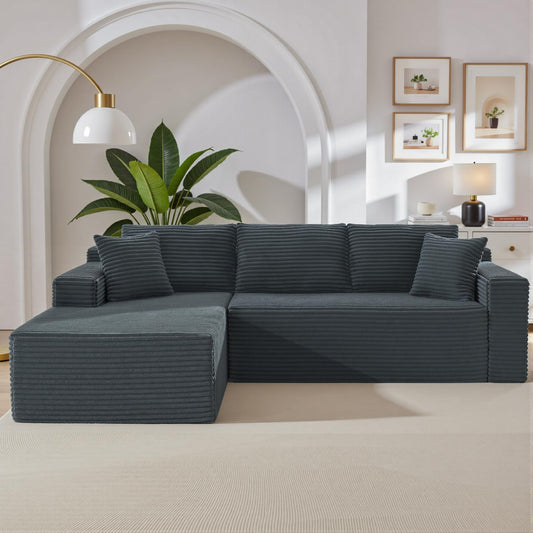 105" Green L-Shaped Cloud Sectional Couch, Modern Modular Sofa with Deep Seat, Corduroy Boneless Couch, No Assembly, Left-Facing Chaise