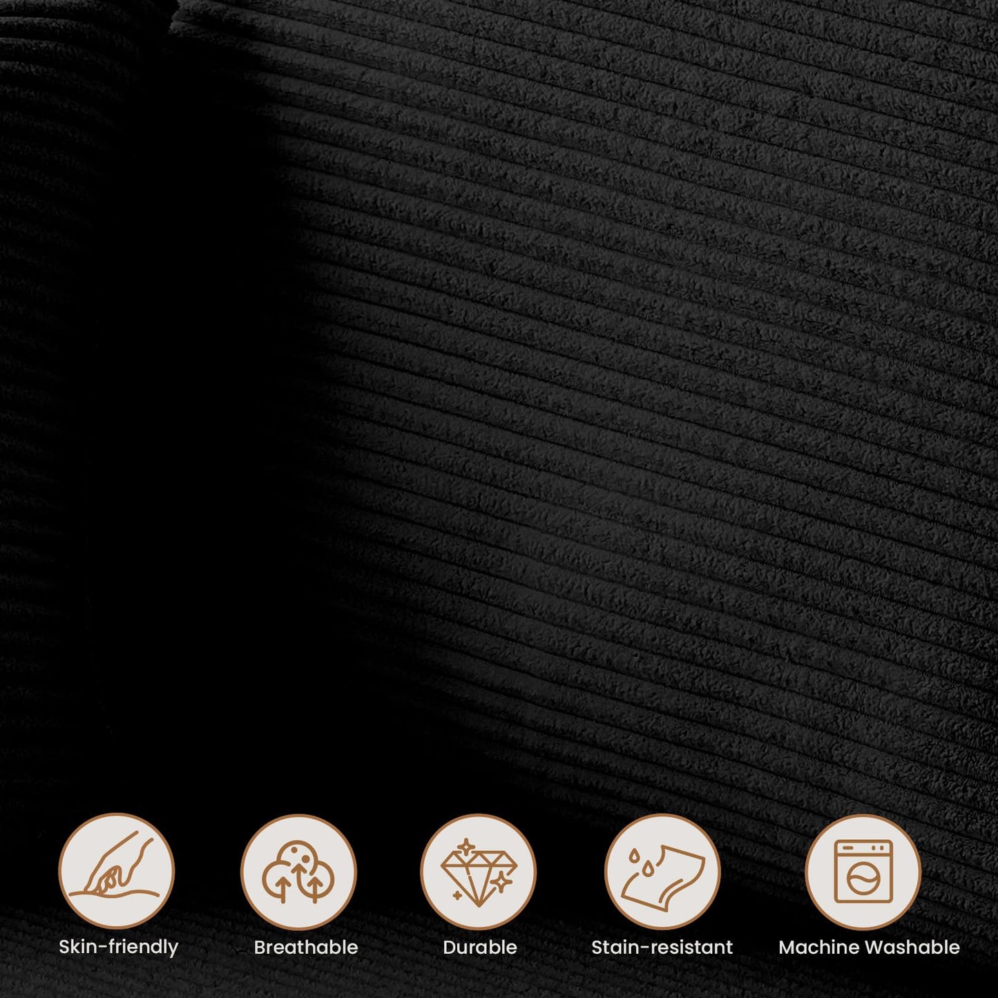 108" Black L-Shaped Modular Sectional Sofa, Corduroy Boneless Cloud Couch with Deep Seat, No Assembly for Living Room