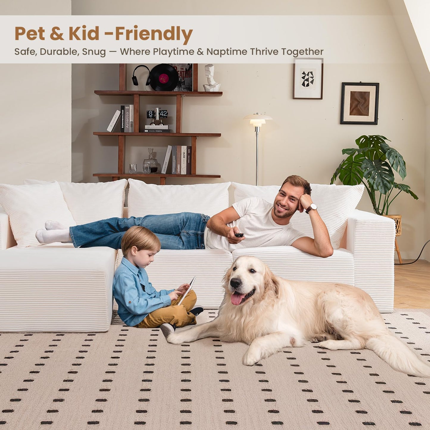 108" Beige L-Shaped Modular Sectional Sofa, Corduroy Boneless Cloud Couch with Deep Seat, No Assembly for Living Room