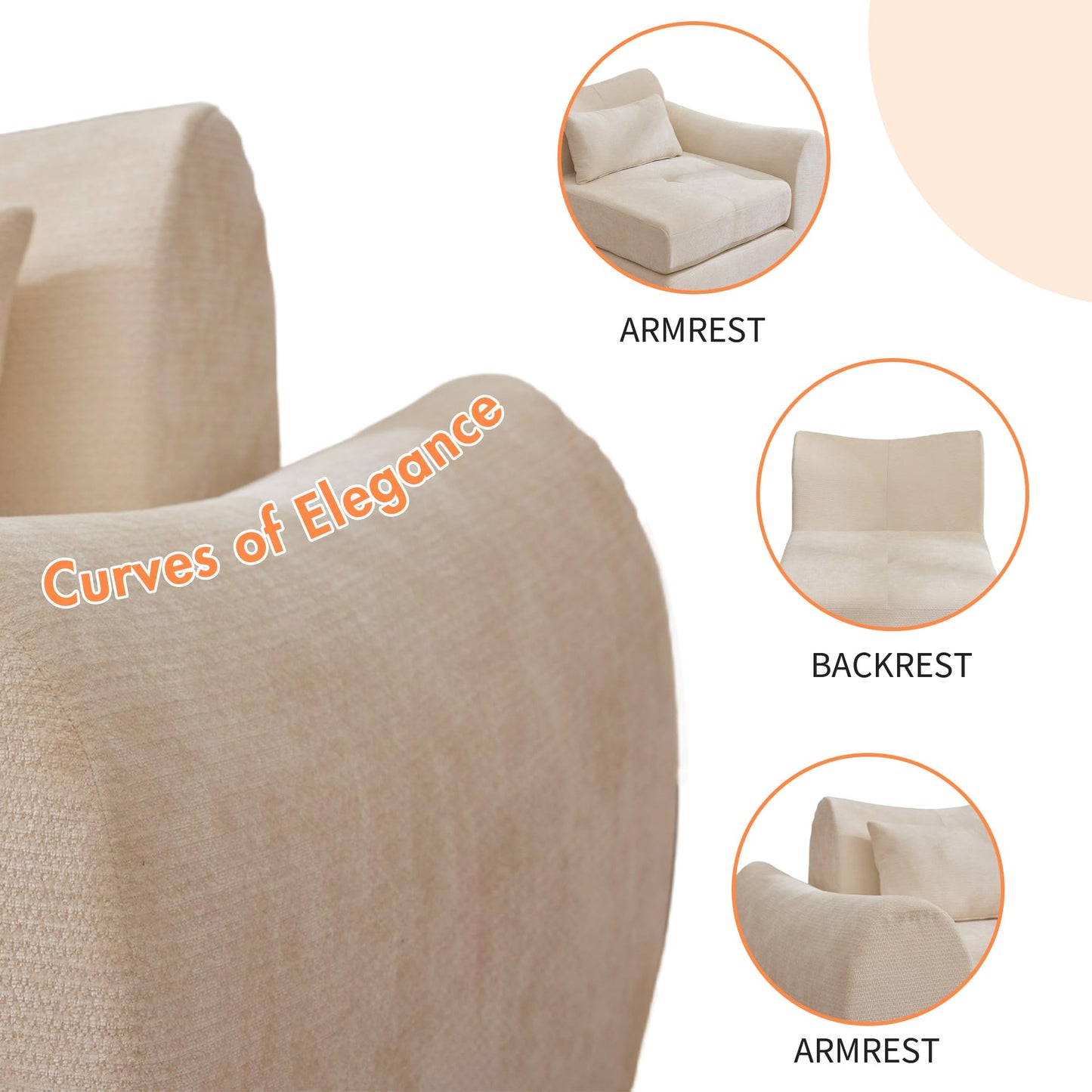 101.6" Beige Modular Sectional Cloud Sofa, 4-in-1 Folding Convertible Floor Couch, Boneless Cushion Sofa for Living Room