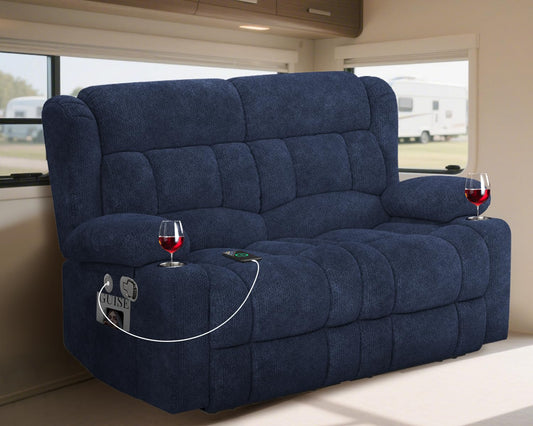 Wall Hugger RV Loveseat Recliner Sofa, 150° Adjustable Velvet Reclining Couch with USB Ports, Cup Holders & Storage Pockets for Travel Trailers and Home Theater Seating