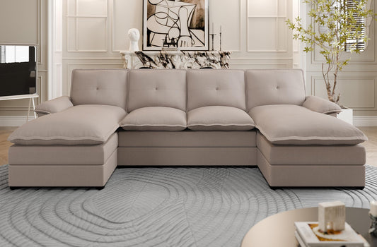 110" U-Shaped Sectional Sofa with Double Chaise, 4-Seater Modern Modular Couch, Blue