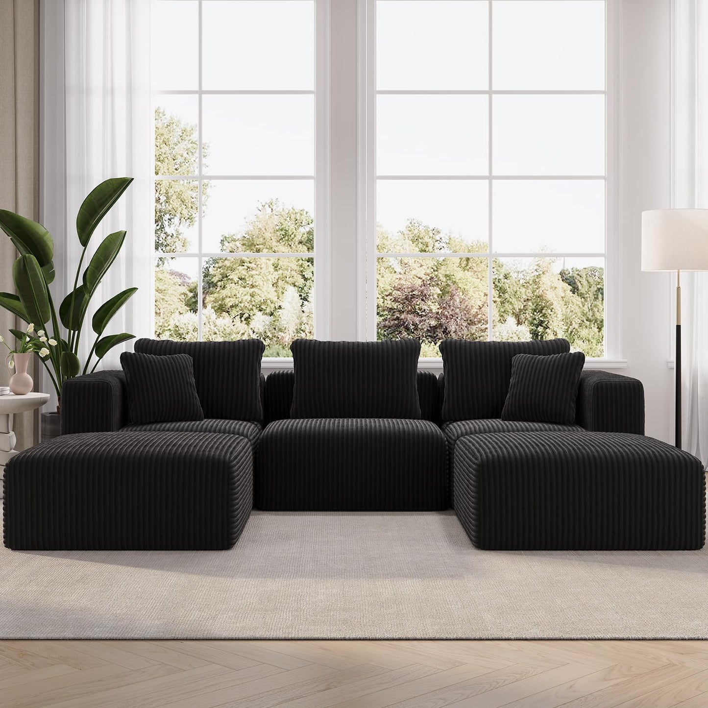 106" Modular U Shaped Cloud Sectional Sofa with Smarts Coil™ Support, 3-Seat Boneless Couch with 2 Ottomans for Living Room or Apartment, No Assembly Required