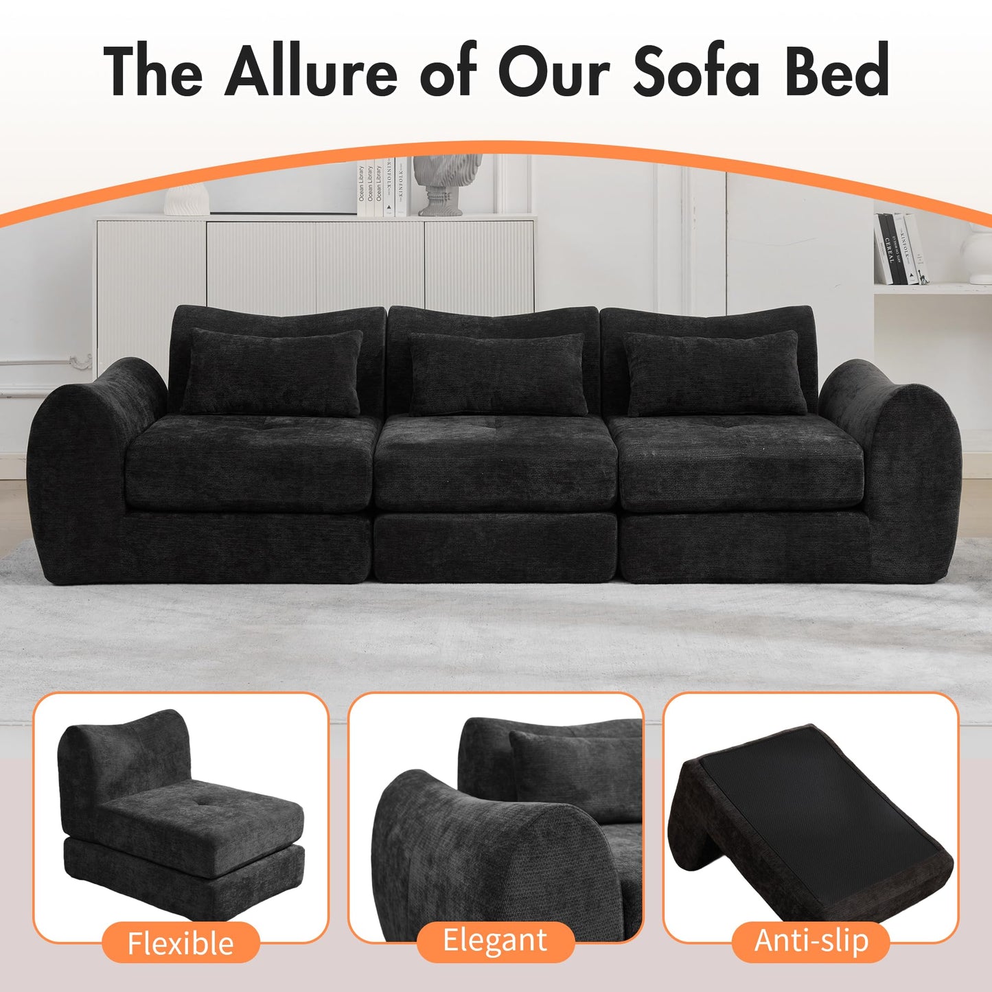 101.6" Modular Sectional Cloud Sofa,Floor Boneless Couch, 4-in-1 Folding Convertible Sofa Bed, Modular Cushion Couch,Suitable for Living Room,Bedroom and Recreation Room (Gray)