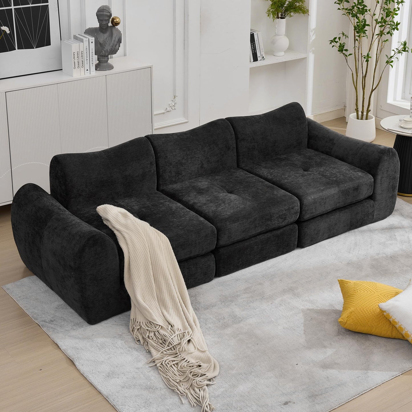 101.6" Modular Sectional Cloud Sofa,Floor Boneless Couch, 4-in-1 Folding Convertible Sofa Bed, Modular Cushion Couch,Suitable for Living Room,Bedroom and Recreation Room (Gray)