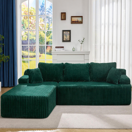 108" Modular L Shaped Sectional Sofa with Memory Foam and Oversized Chaise, 3-Seat Boneless Couch for Living Room, Green Left Facing