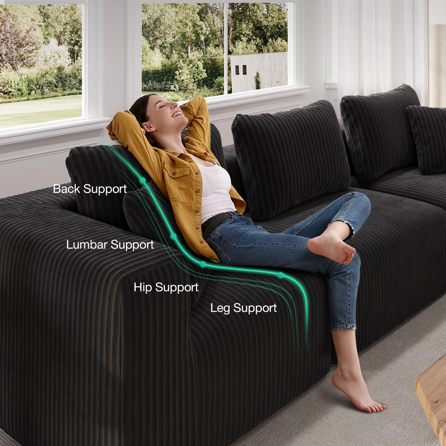 106" Modular U Shaped Cloud Sectional Sofa with Smarts Coil™ Support, 3-Seat Boneless Couch with 2 Ottomans for Living Room or Apartment, No Assembly Required