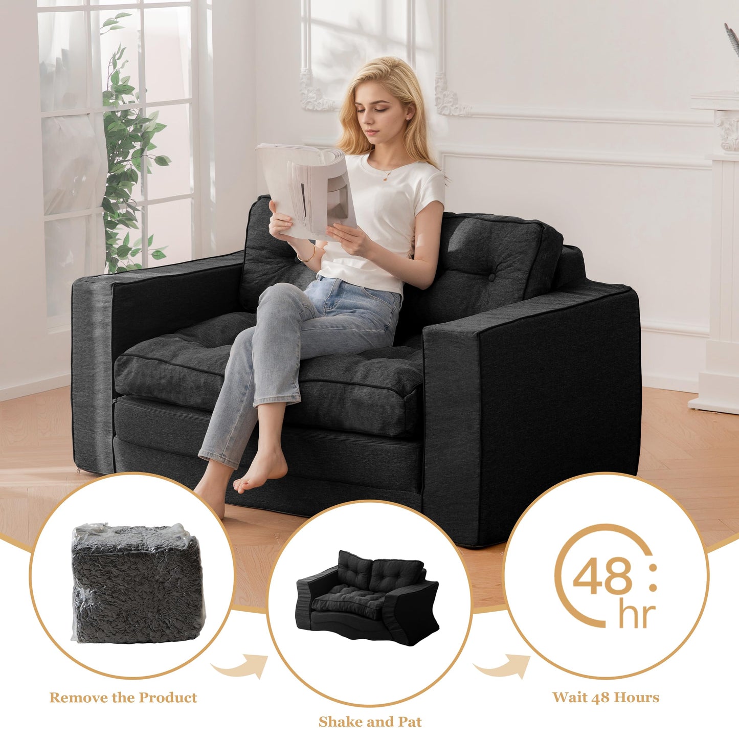 YOSHOOT Loveseat Sleeper Sofa,55" Convertible Sofa Bed Couch Futon Couches for Living Room,3-in-1 Pull Out Floor Couch with Backrest and Pillows, Beige