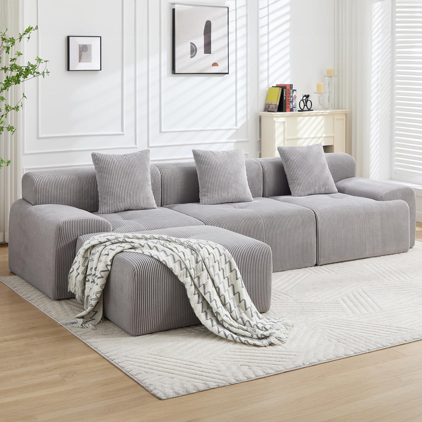 108" Camel L-Shaped Modular Sectional Sofa, Boneless Deep Seat Couch with Chaise and 2-Seaters, Modern Upholstered Couch for Living Room, Right-Facing Chaise