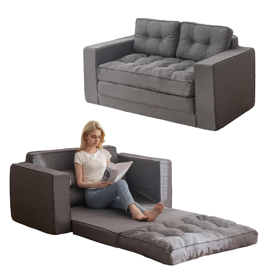 YOSHOOT 55" Loveseat Sleeper Sofa, 3-in-1 Convertible Sofa Bed with Pull-Out Couch, Backrest & Pillows, Futon Couch for Living Room – Black