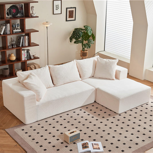 108" Beige L-Shaped Modular Sectional Sofa, Corduroy Boneless Cloud Couch with Deep Seat, No Assembly for Living Room