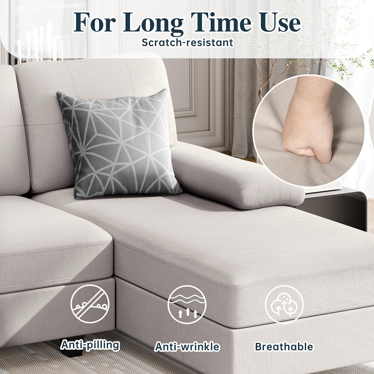 106" U Shaped Sectional Sofa with Double Chaises, 4-Seat Couch with Oversized Seats for Living Room, White