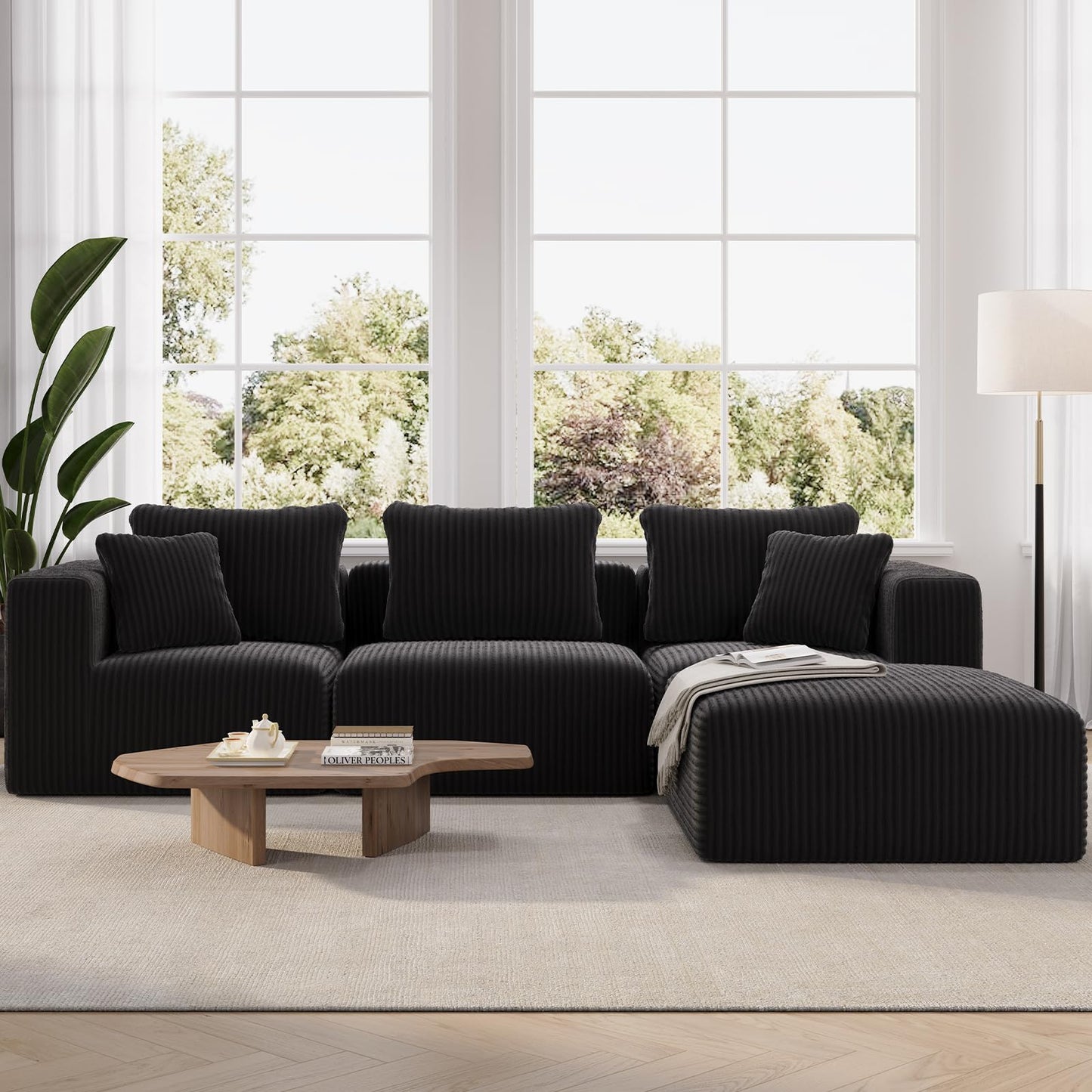 106" Modular L Shaped Cloud Sectional Sofa with Smarts Coil™ Support, 3-Seat Boneless Couch with Ottoman for Living Room or Apartment, No Assembly Required