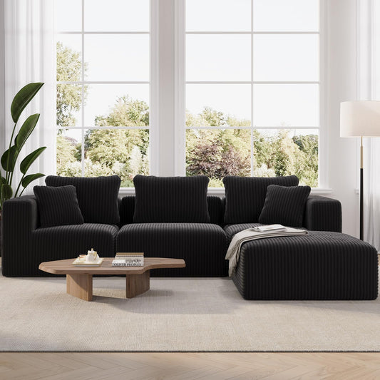 106" Modular L Shaped Cloud Sectional Sofa with Smarts Coil™ Support, 3-Seat Boneless Couch with Ottoman for Living Room or Apartment, No Assembly Required