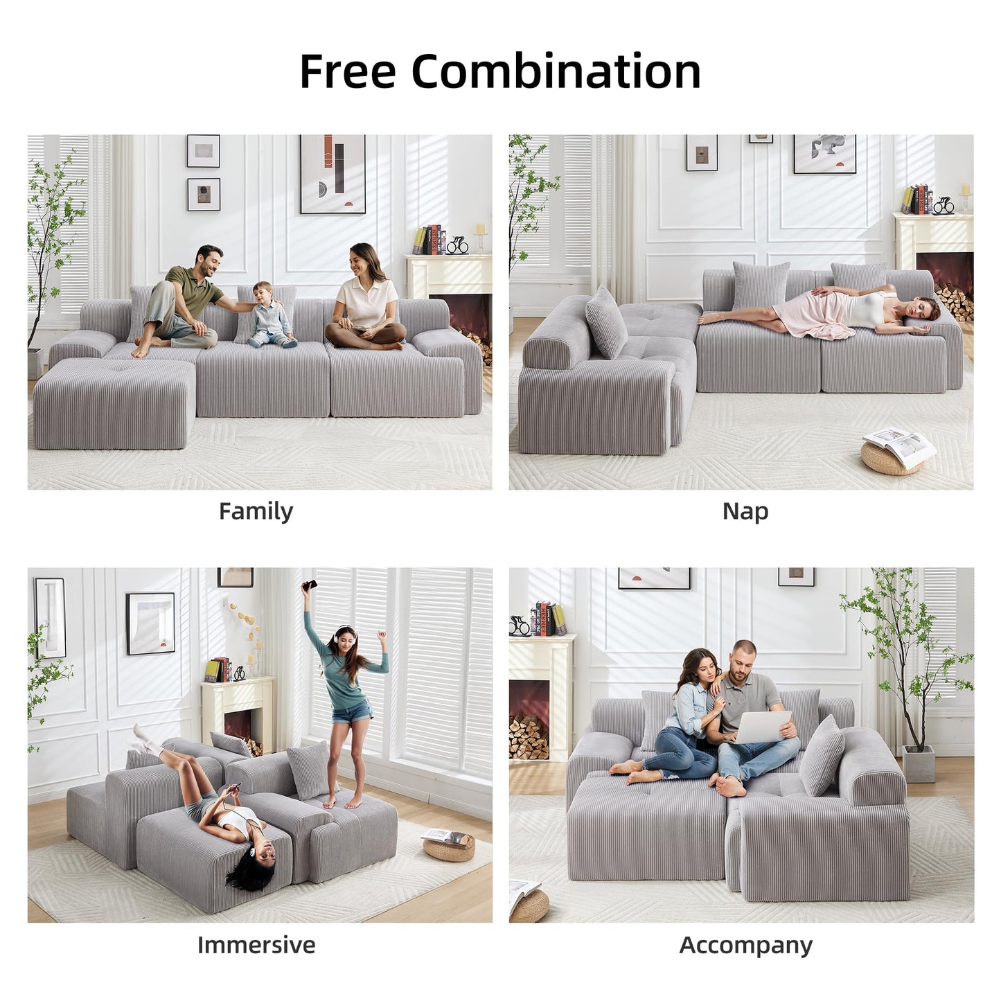 108" Camel L-Shaped Modular Sectional Sofa, Boneless Deep Seat Couch with Chaise and 2-Seaters, Modern Upholstered Couch for Living Room, Right-Facing Chaise