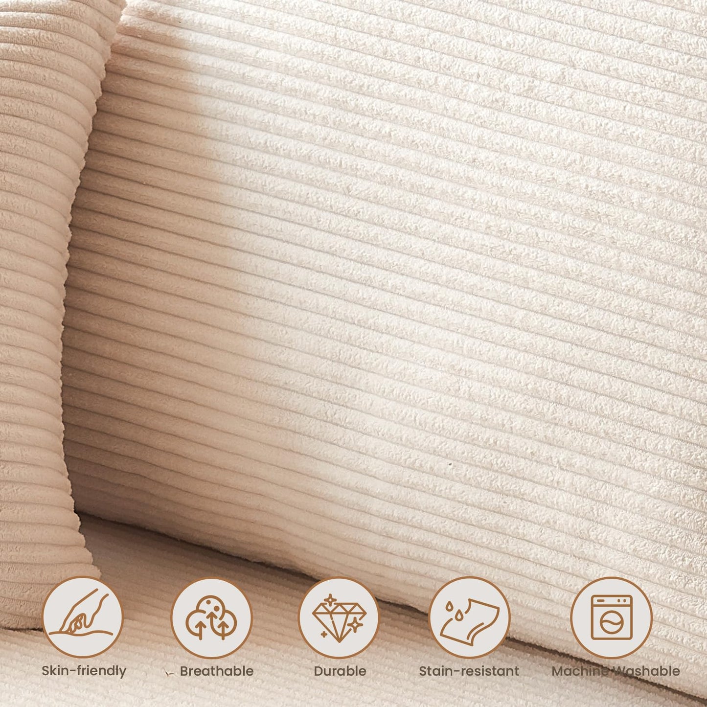 108" Beige L-Shaped Modular Sectional Sofa, Corduroy Boneless Cloud Couch with Deep Seat, No Assembly for Living Room