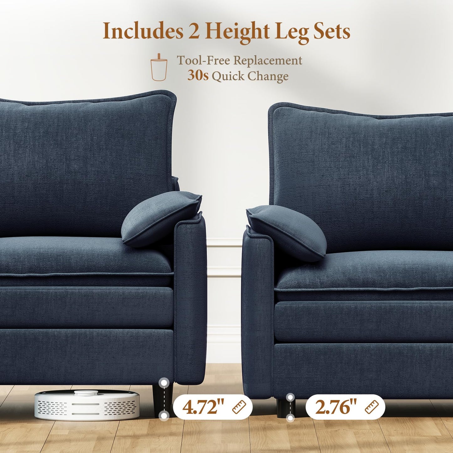 108" Blue U-Shaped Sectional Couch, Comfy Cloud Modular Sofa with 2 Ottomans, Deep Seat Chenille Sofa for Living Room