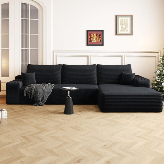 108" Black L-Shaped Modular Sectional Sofa, Boneless Deep Seat Couch with Chaise and 2-Seaters, Modern Upholstered Couch for Living Room, Right-Facing Chaise