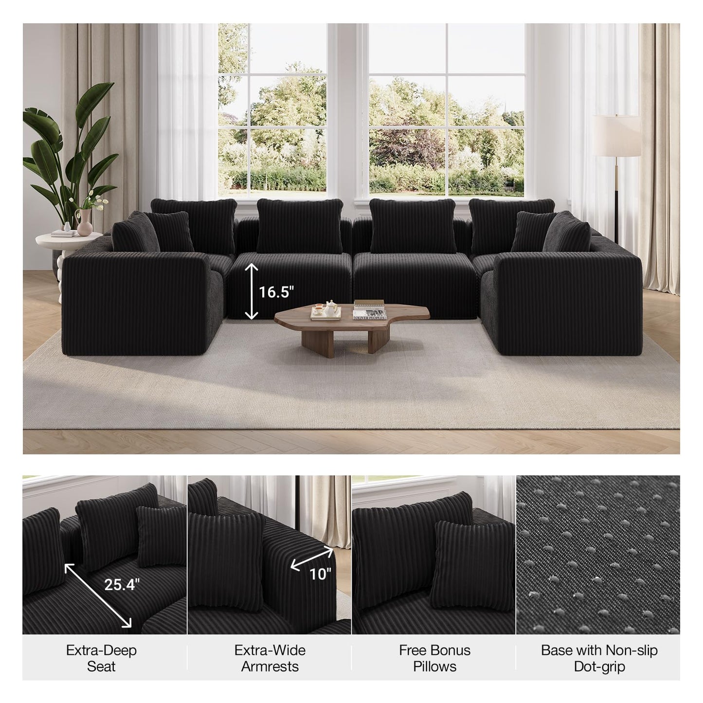 106" Modular L Shaped Cloud Sectional Sofa with Smarts Coil™ Support, 3-Seat Boneless Couch with Ottoman for Living Room or Apartment, No Assembly Required