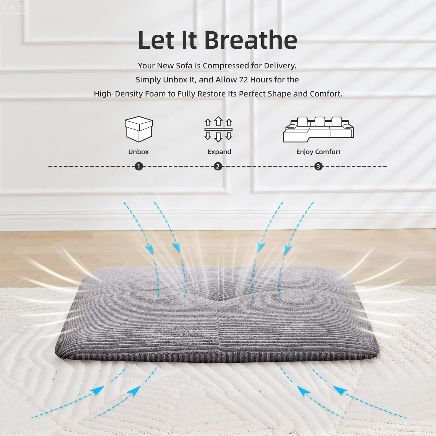 108" Camel L-Shaped Modular Sectional Sofa, Boneless Deep Seat Couch with Chaise and 2-Seaters, Modern Upholstered Couch for Living Room, Right-Facing Chaise