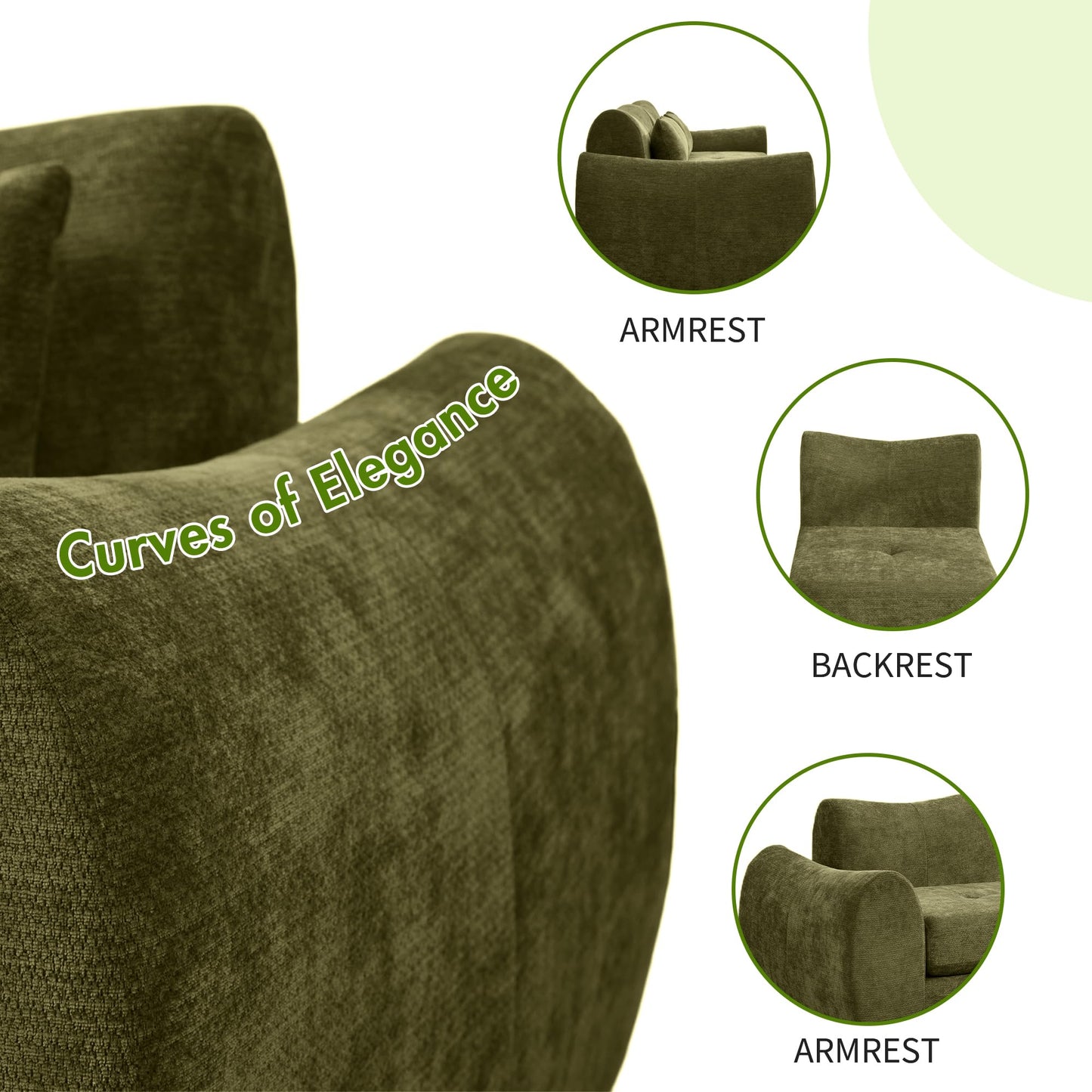 101.6" Green Modular Sectional Cloud Sofa, 4-in-1 Folding Convertible Floor Couch, Boneless Cushion Sofa for Living Room