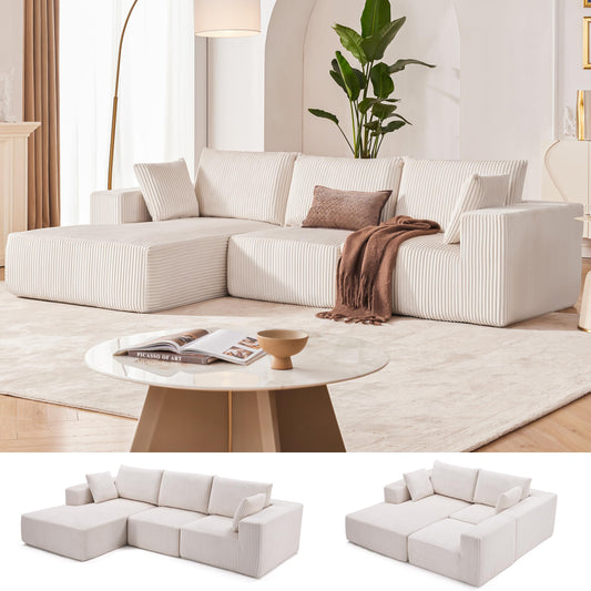 108" Modular L Shaped Cloud Sectional Sofa with Chaise, Deep Seat Upholstered Couch for Living Room or Bedroom, Beige Left Facing