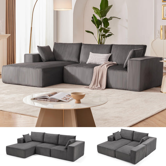 108" Modular L Shaped Cloud Sectional Sofa with Chaise, Deep Seat Upholstered Couch for Living Room or Bedroom, Grey Left Facing