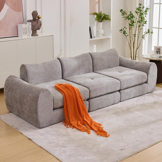 101.6" Gray Modular Sectional Cloud Sofa, 4-in-1 Folding Convertible Floor Couch, Boneless Cushion Sofa for Living Room
