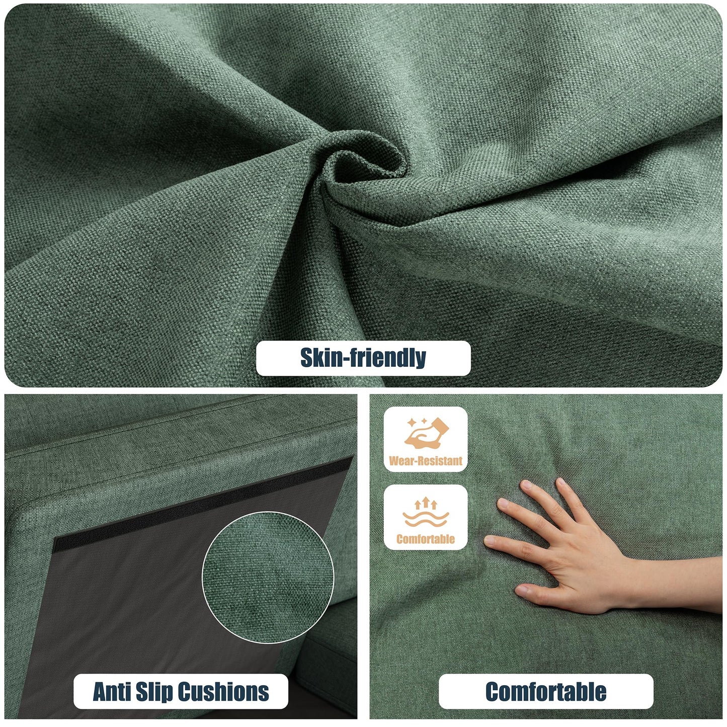 106" U Shaped Sectional Sofa with Double Chaise, Soft Fabric 4-Seat Couch for Living Room or Apartment, Green