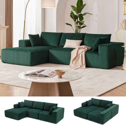 108" Modular L Shaped Cloud Sectional Sofa with Chaise, Deep Seat Upholstered Couch for Living Room or Bedroom, Green Left Facing