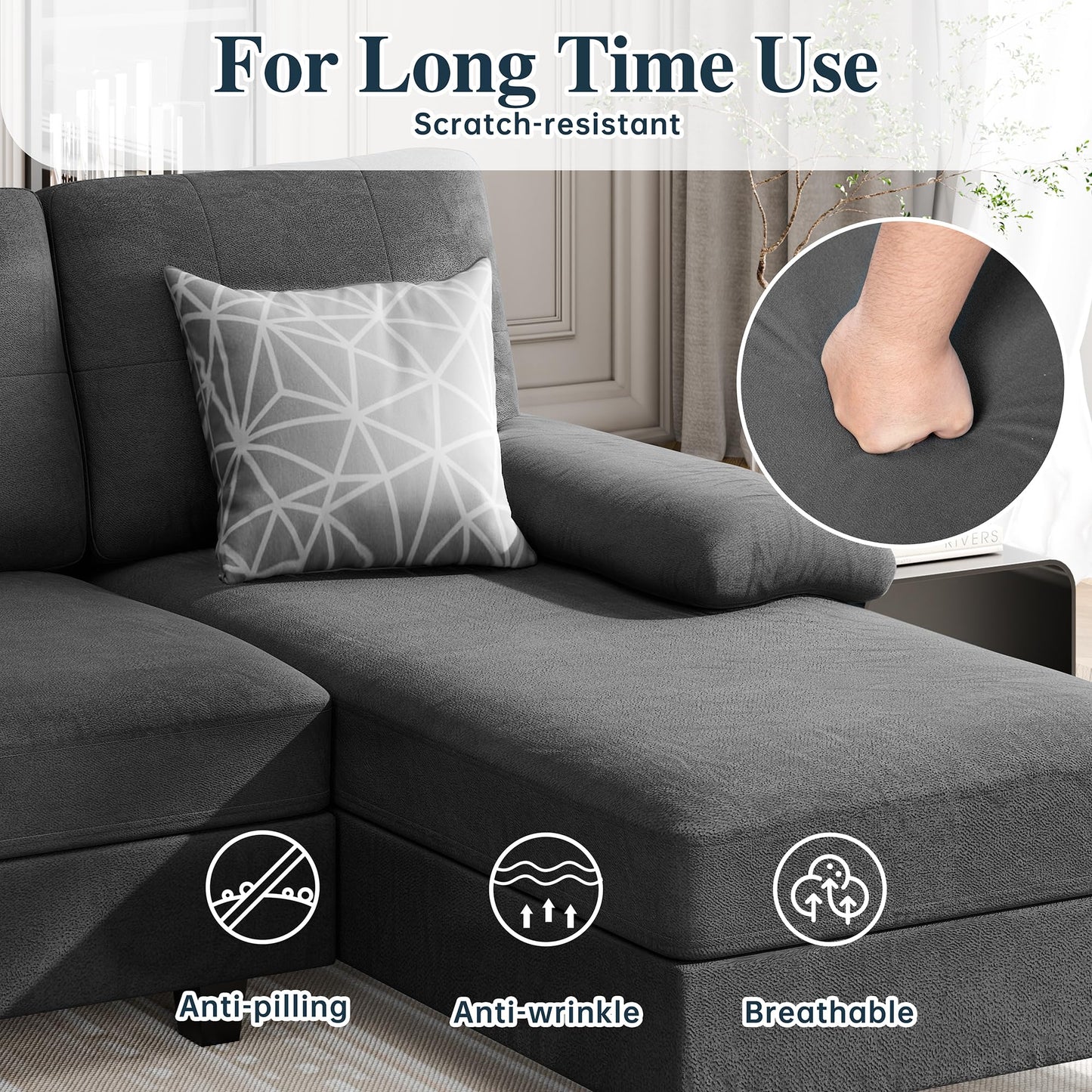 106" U Shaped Sectional Sofa with Double Chaise, Soft 4-Seat Couch for Living Room, Black