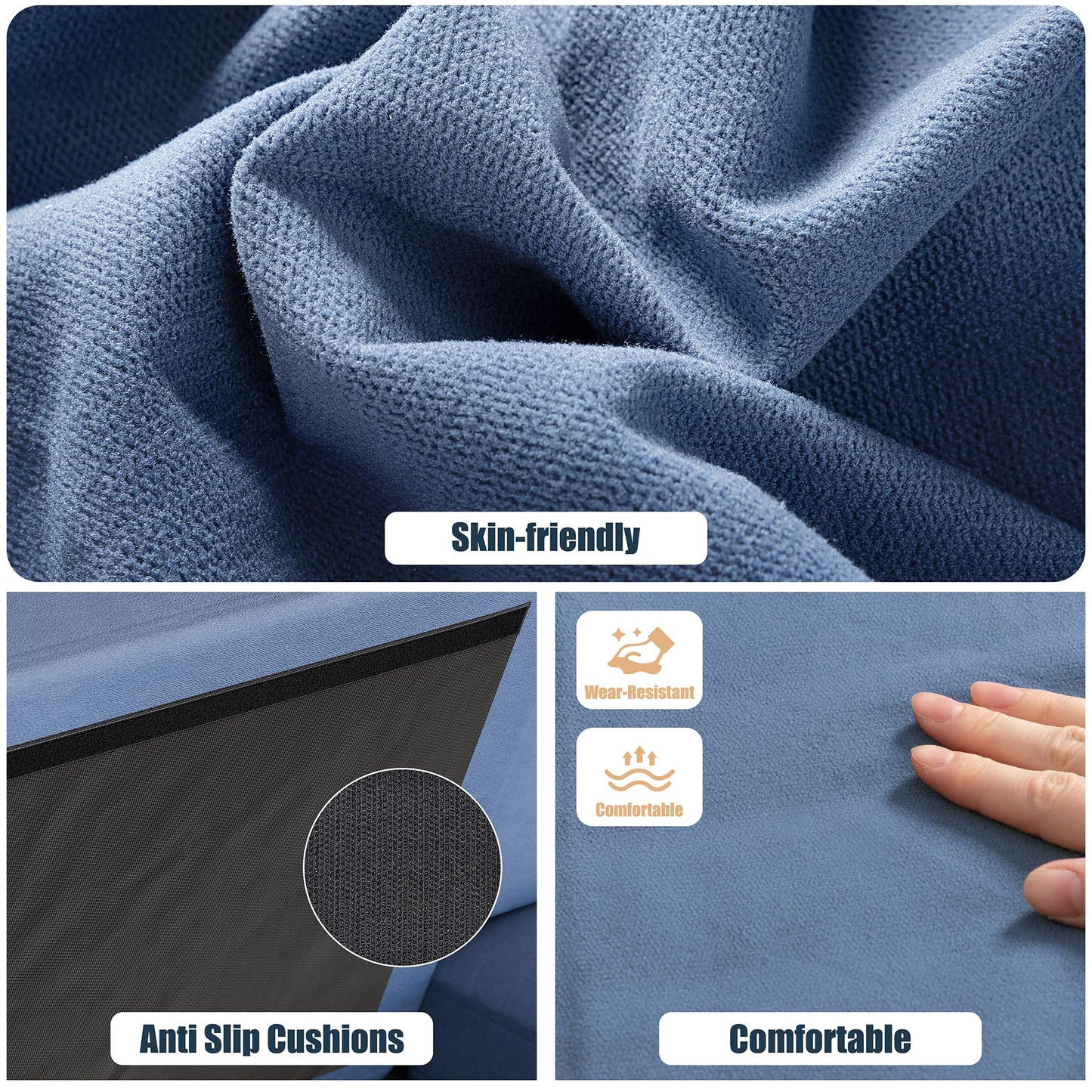 106" U Shaped Sectional Sofa with Double Chaise, 4-Seat Fabric Couch with Wide Seats for Living Room, Blue